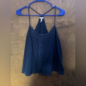 Y2K Aéropostale Navy Blue Button Up Cami with eyelet and bead details